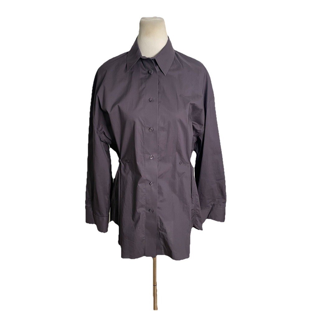 Zara Women's Pinched Waist Button down Cotton Shirt Eggplant Purple Medium